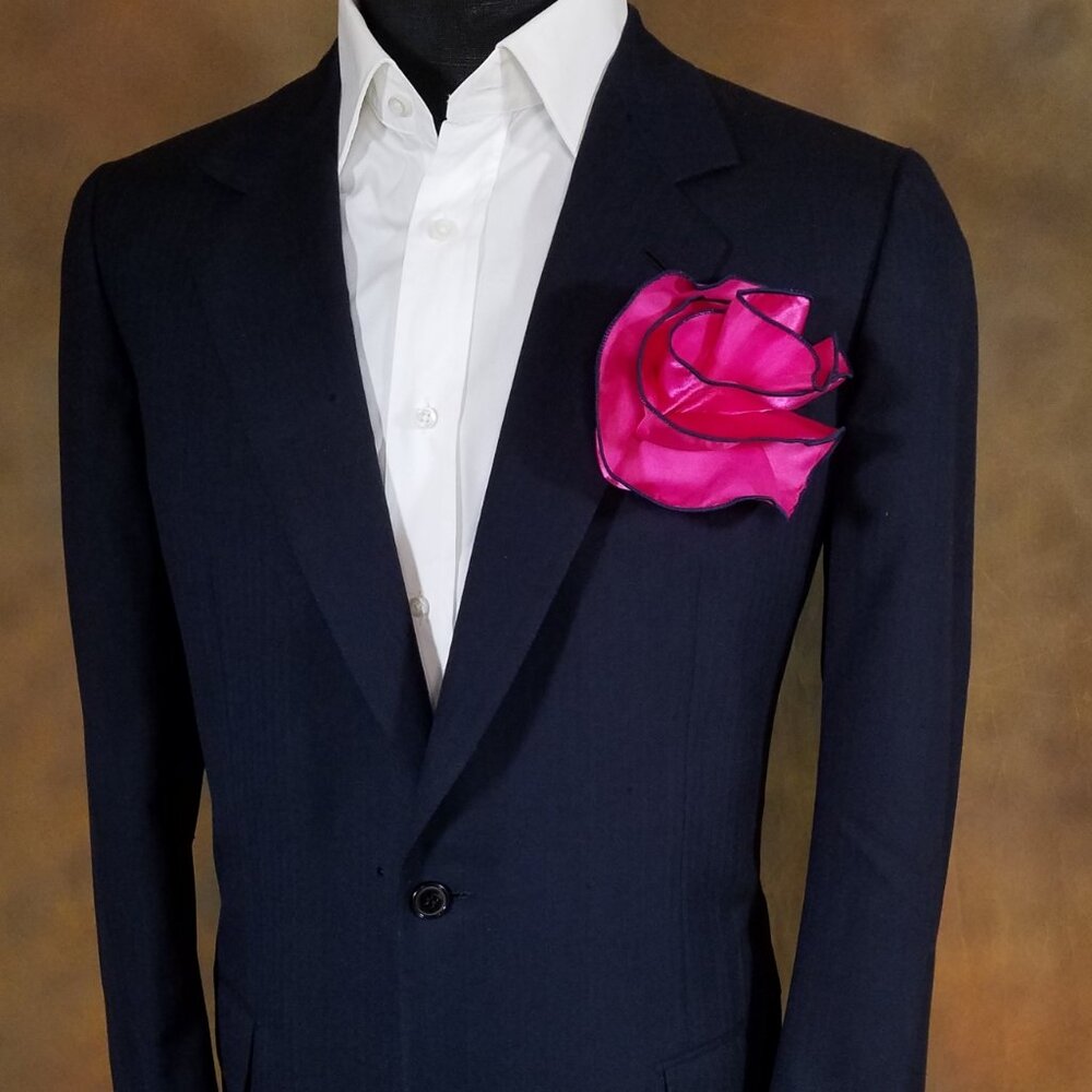 Men's 2-in-1 Pouf Round Pocket Square - Fuchsia Pink & Navy